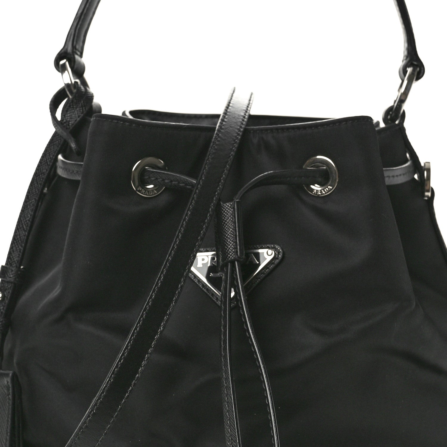Prada Tessuto Nylon Saffiano Secchiello Bucket Bag Black 7 of 10