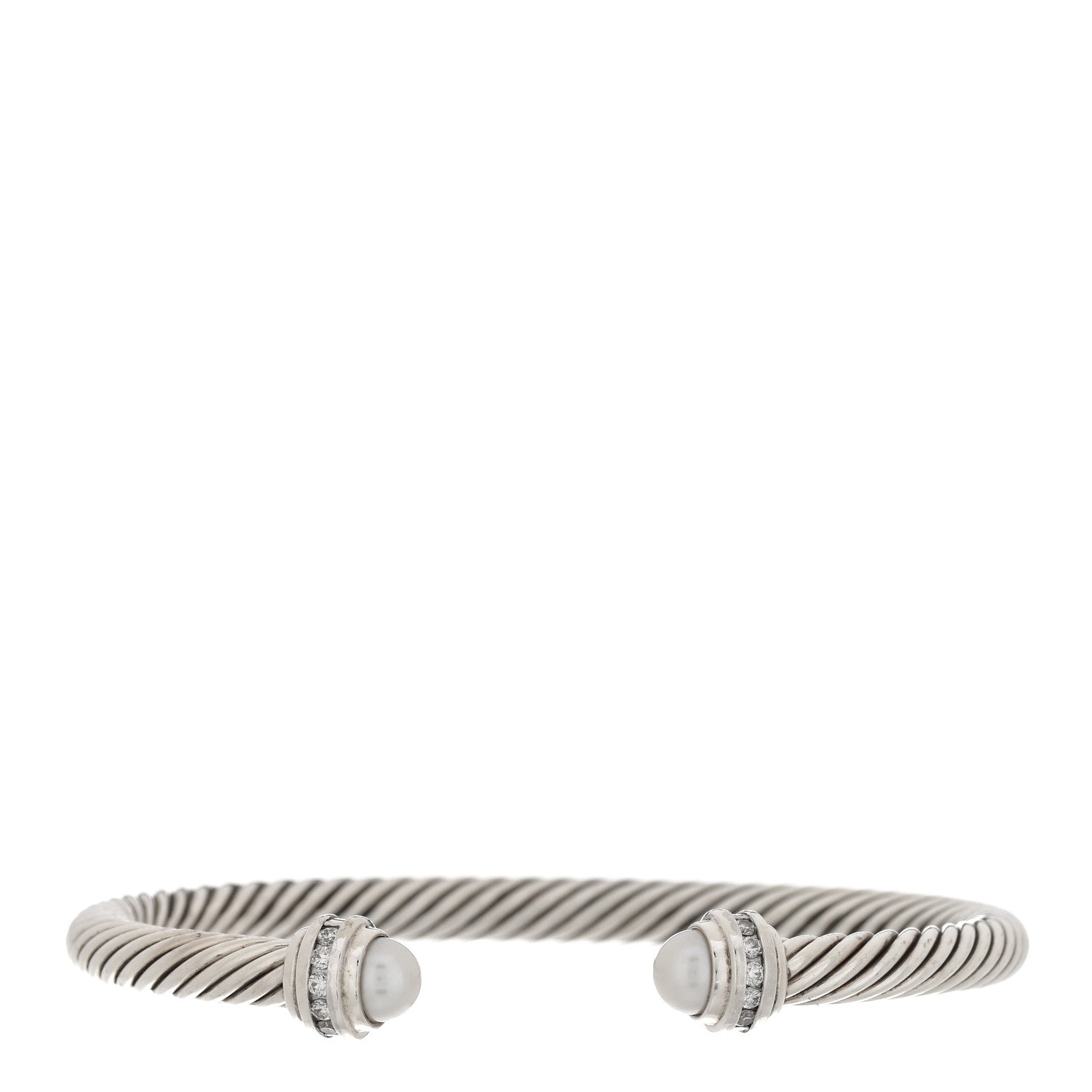 David Yurman Sterling Silver Diamond Pearl 5mm Cable Classics Princess Bracelet 1 of 4