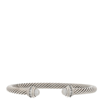 David Yurman Sterling Silver Diamond Pearl 5mm Cable Classics Princess Bracelet 1 of 4