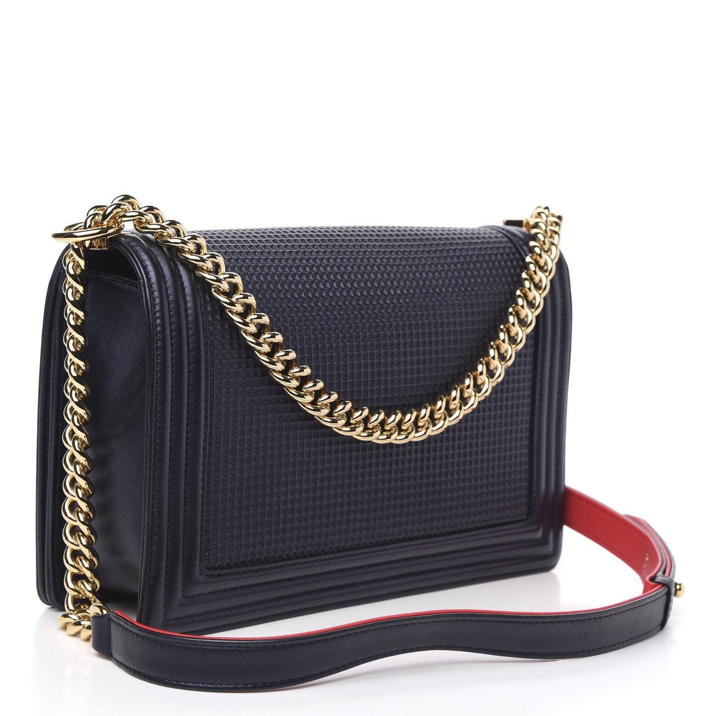 Lambskin Embossed New Medium Boy Cube Flap Navy