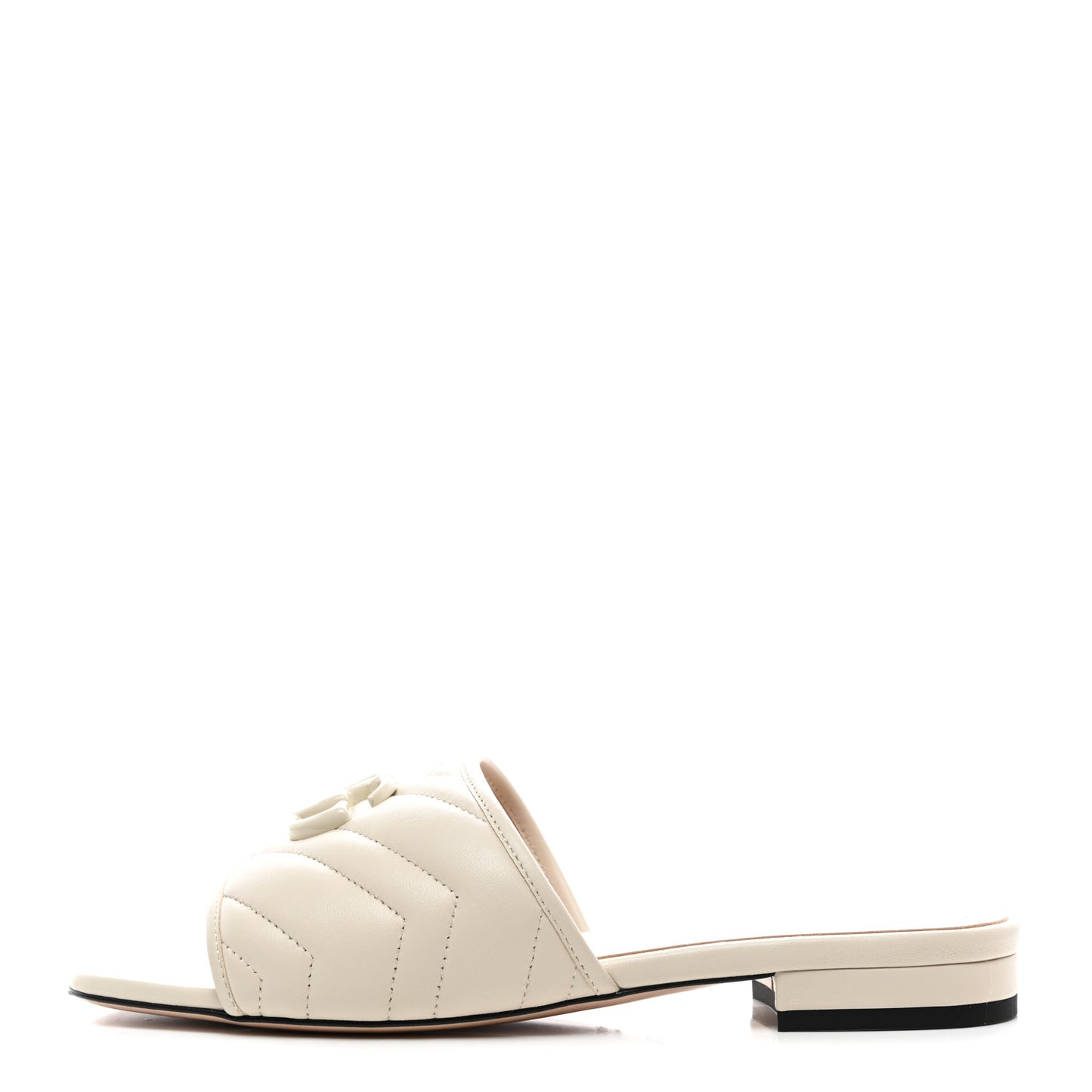 Nappa Matelasse Monoochrome GG Marmont Flat Slide Sandals 37.5 Mystic White