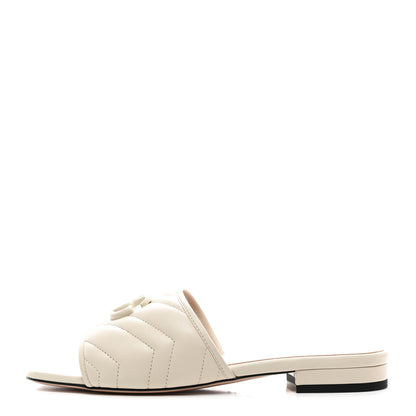 Gucci Nappa Matelasse Monoochrome GG Marmont Flat Slide Sandals 37.5 Mystic White 1 of 9