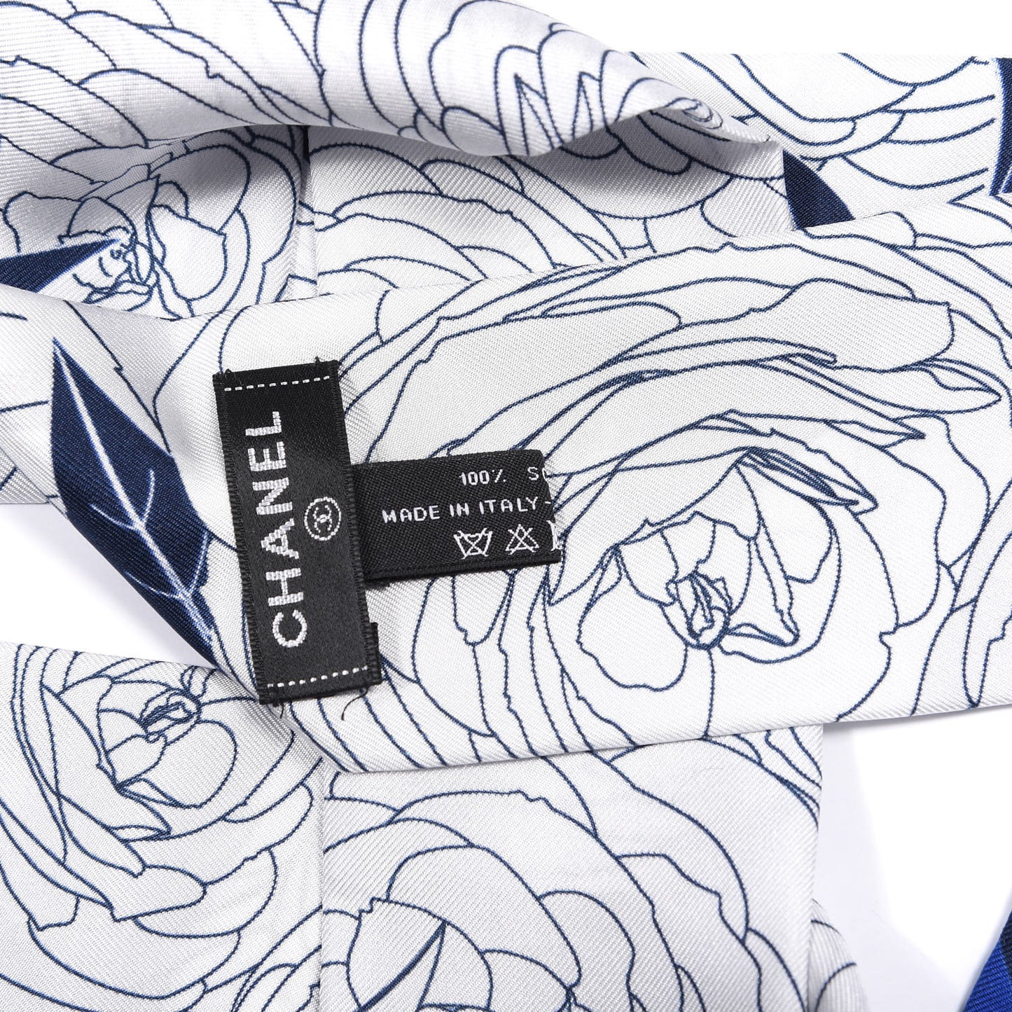 Silk CC Camellia Slim Bandeau Scarf Blue White