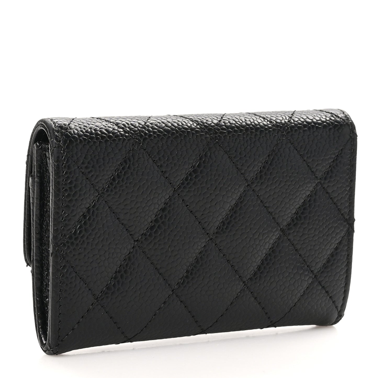 Caviar Quilted Flap Card Holder Wallet Black
