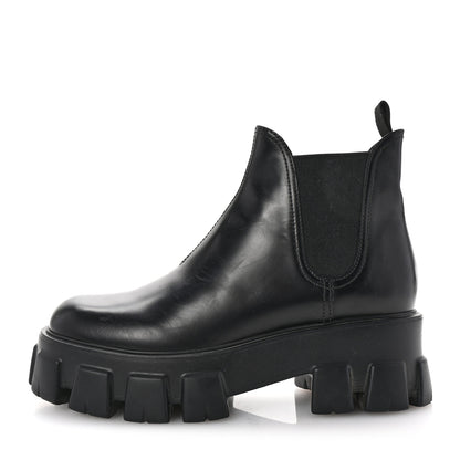 Prada Spazzolato Rois Monolith Chelsea 55mm Ankle Boots 39.5 Black 1 of 11