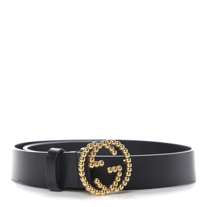 Gucci Margaux Calfskin Studded Interlocking G 30mm Belt 70 28 Black 1 of 5
