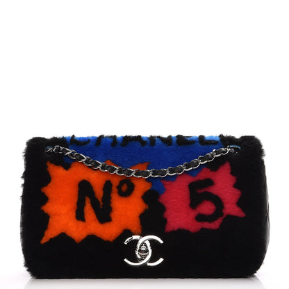 Chanel Shearling Lambskin Medium 100% Flap Black 1 of 10