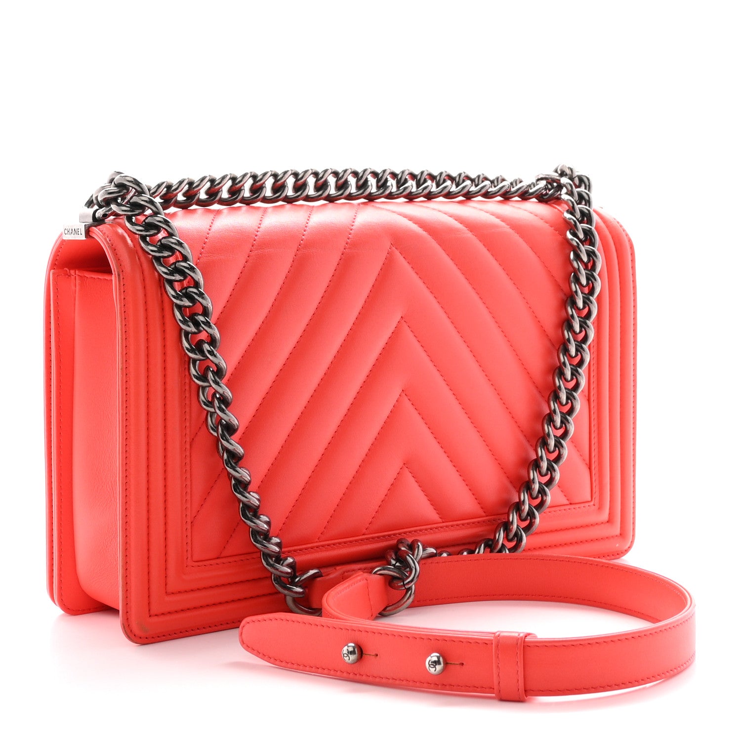 Chanel Lambskin Chevron Quilted New Medium Boy Flap Coral 3 of 11