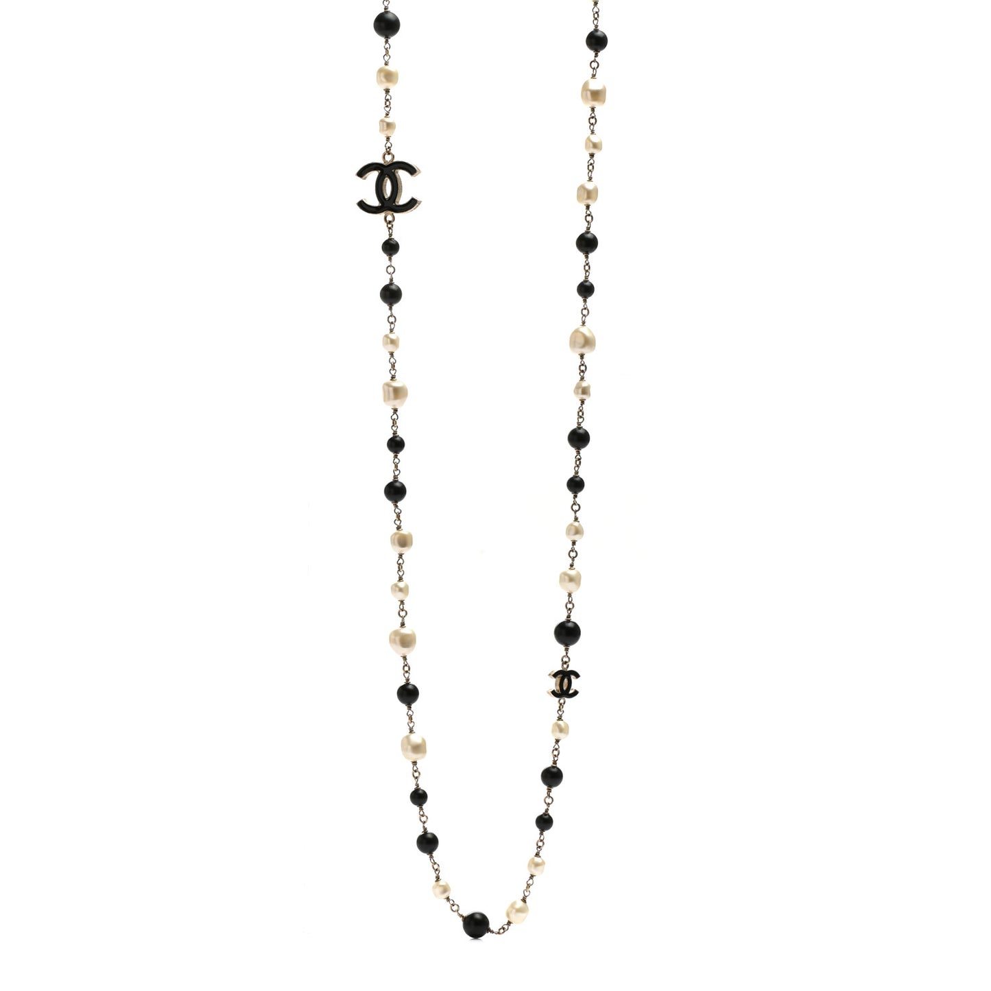 Pearl Bead CC Long Necklace Black