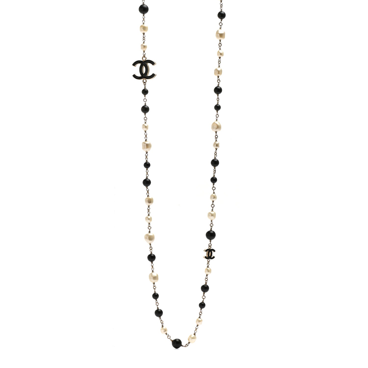 Chanel Pearl Bead CC Long Necklace Black 1 of 5