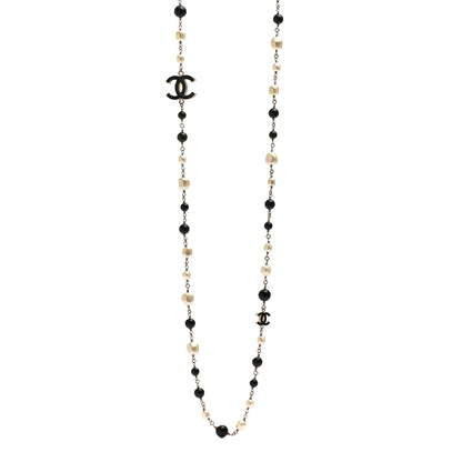 Chanel Pearl Bead CC Long Necklace Black 1 of 5