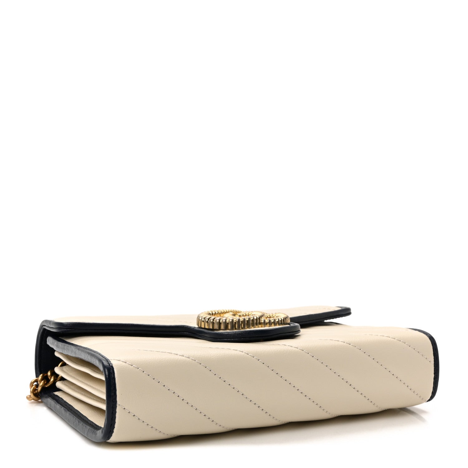 Gucci Vintage Effect Calfskin Matelasse Diagonal Torchon GG Marmont Chain Wallet Mystic White Blue Agata 4 of 10