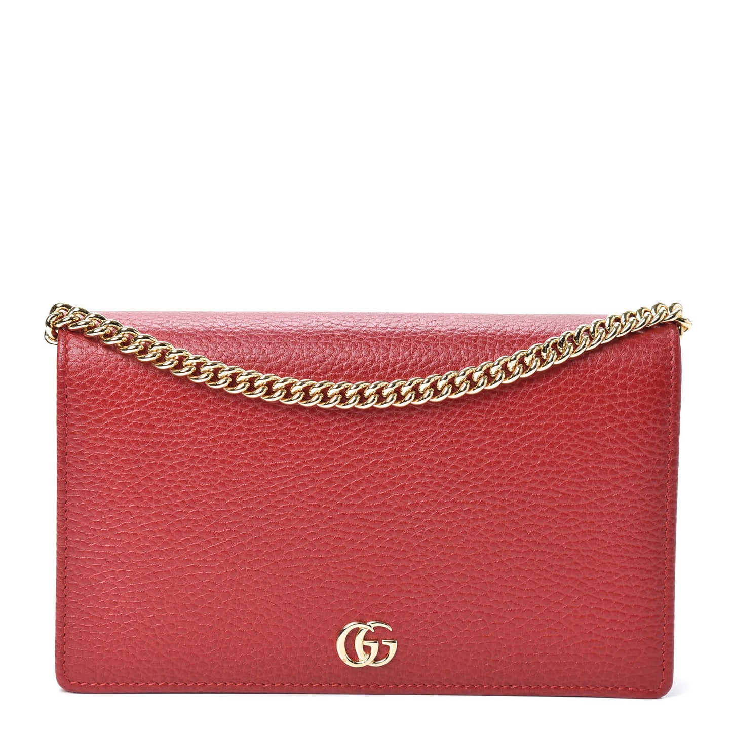 Dollar Calfskin Mini GG Marmont Chain Wallet Hibiscus Red
