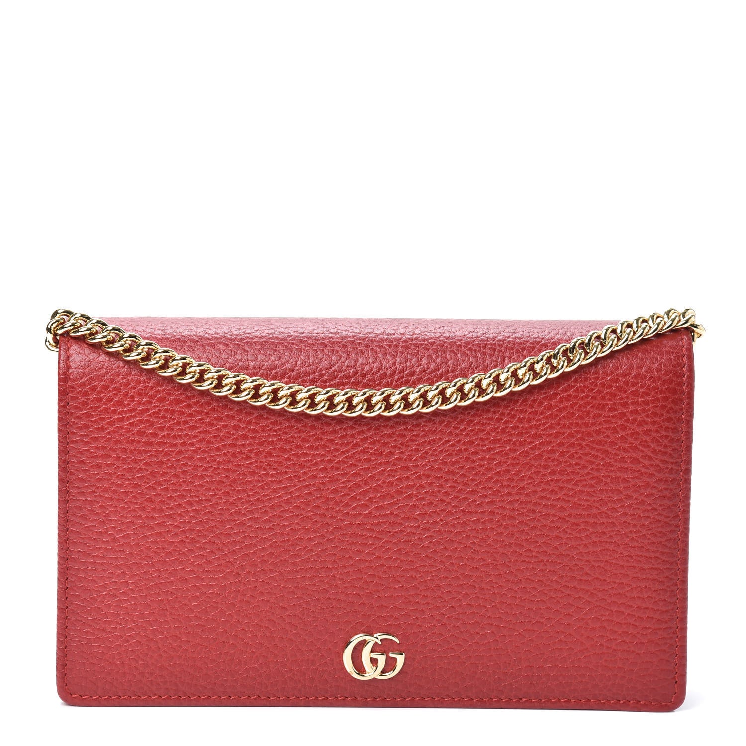 Gucci Dollar Calfskin Mini GG Marmont Chain Wallet Hibiscus Red 1 of 8
