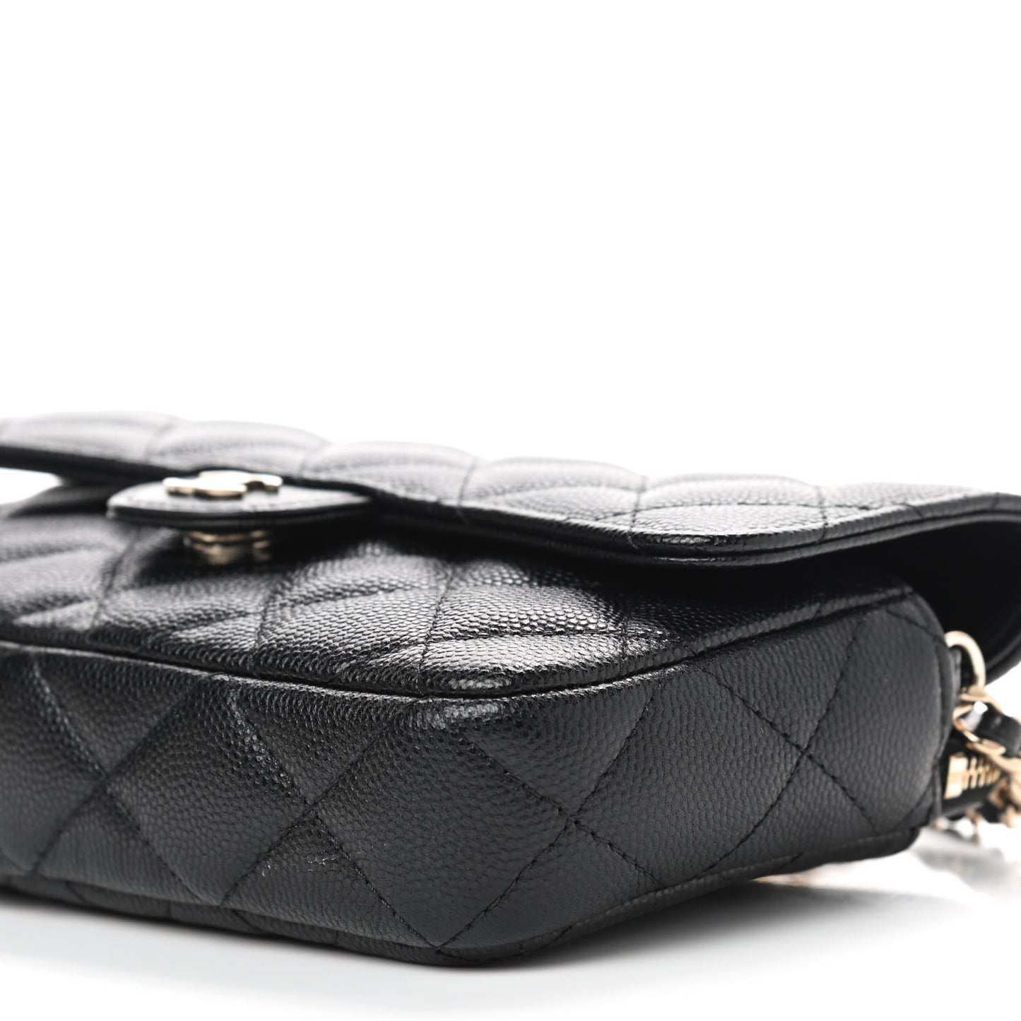 Caviar Quilted Flap Phone Holder With Chain Black
