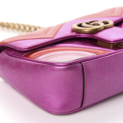 Gucci Metallic Calfskin Matelasse Mini GG Marmont Shoulder Bag Fuchsia 6 of 10