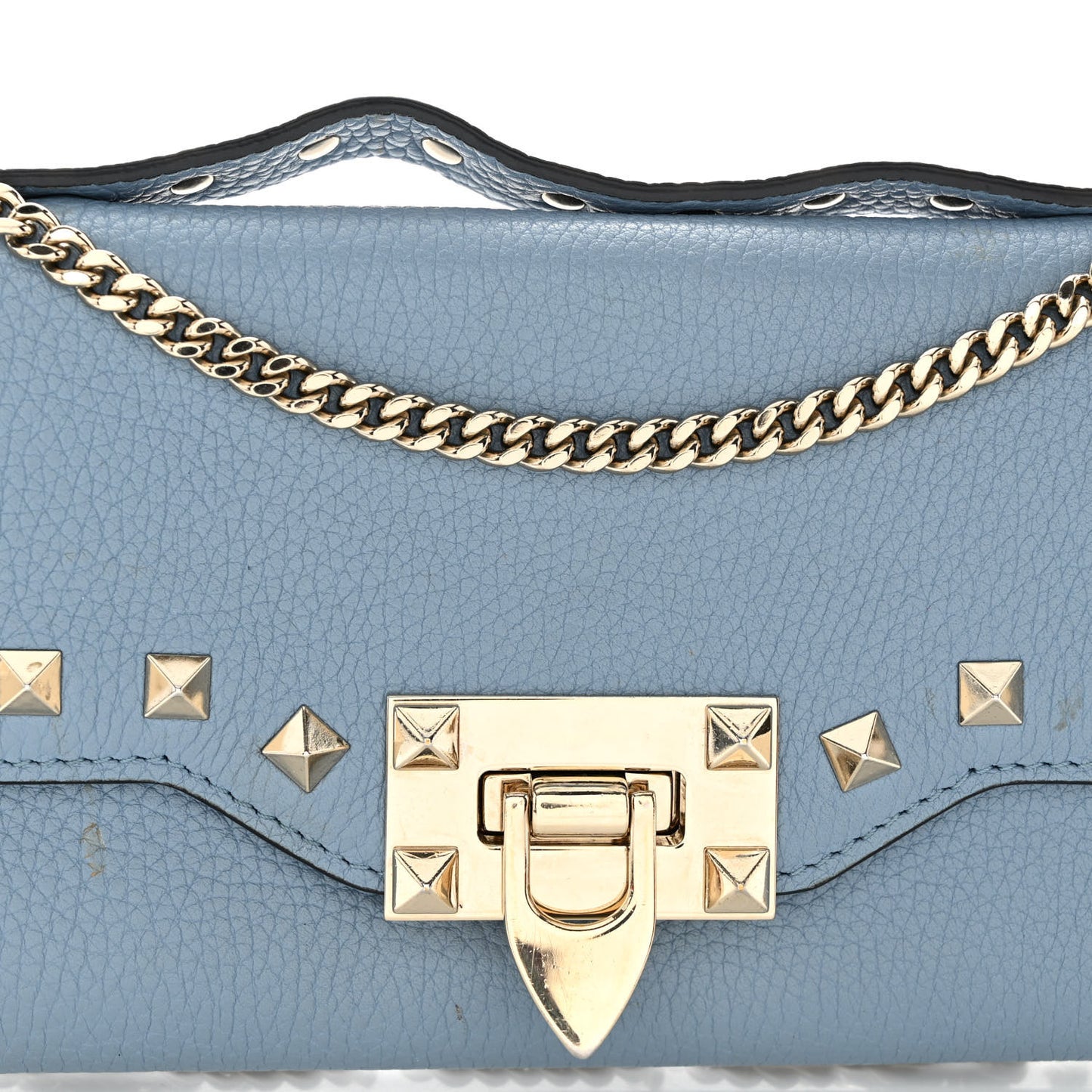 Pebbled Calfskin Rockstud Flip Lock Wallet On Chain Niagara
