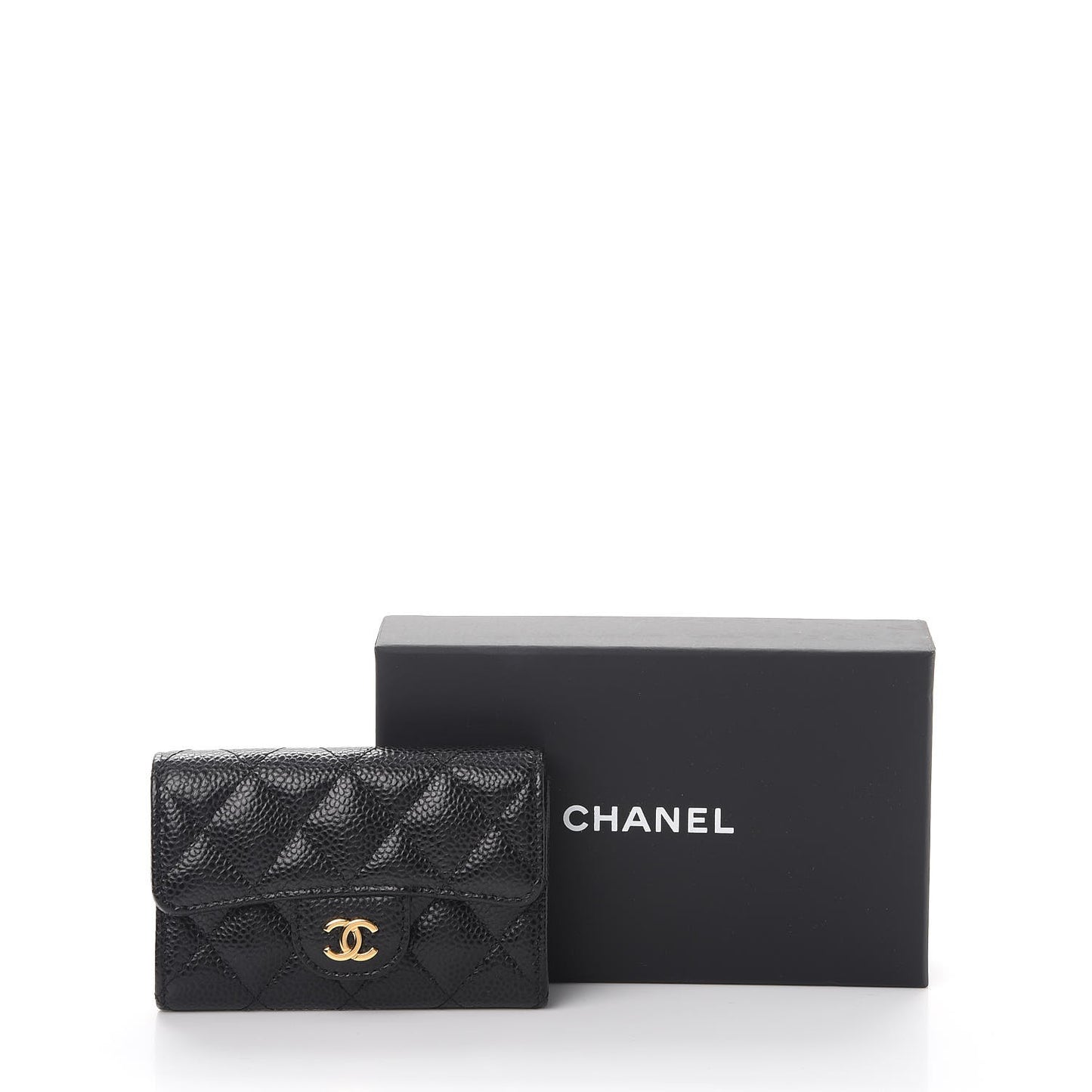 Caviar Quilted Flap Card Holder Black