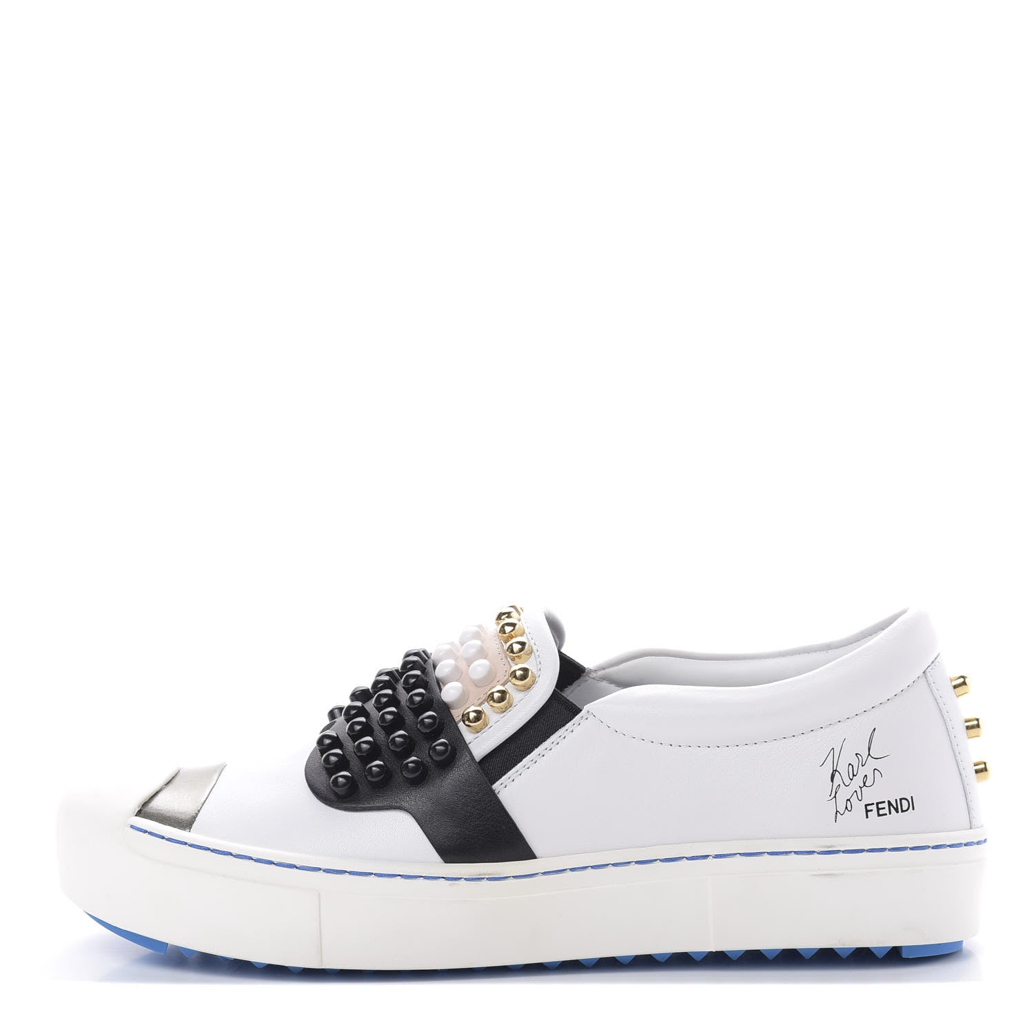 Fendi Calfskin Studded Karlito Slip On Sneaker 37 White 1 of 9