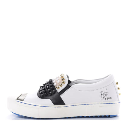 Fendi Calfskin Studded Karlito Slip On Sneaker 37 White 1 of 9
