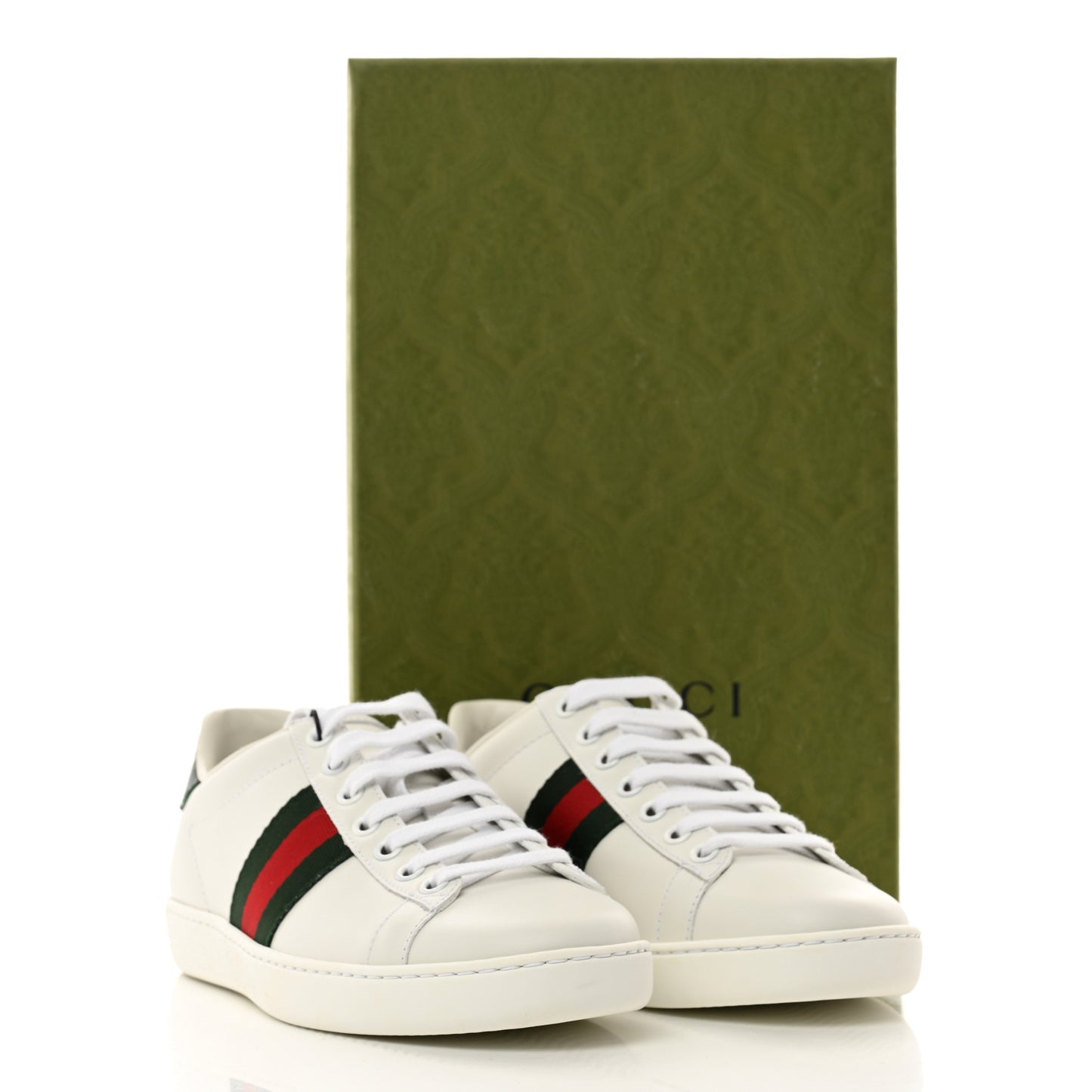 Calfskin Crocodile Web Womens Ace Sneakers 35.5 White Green
