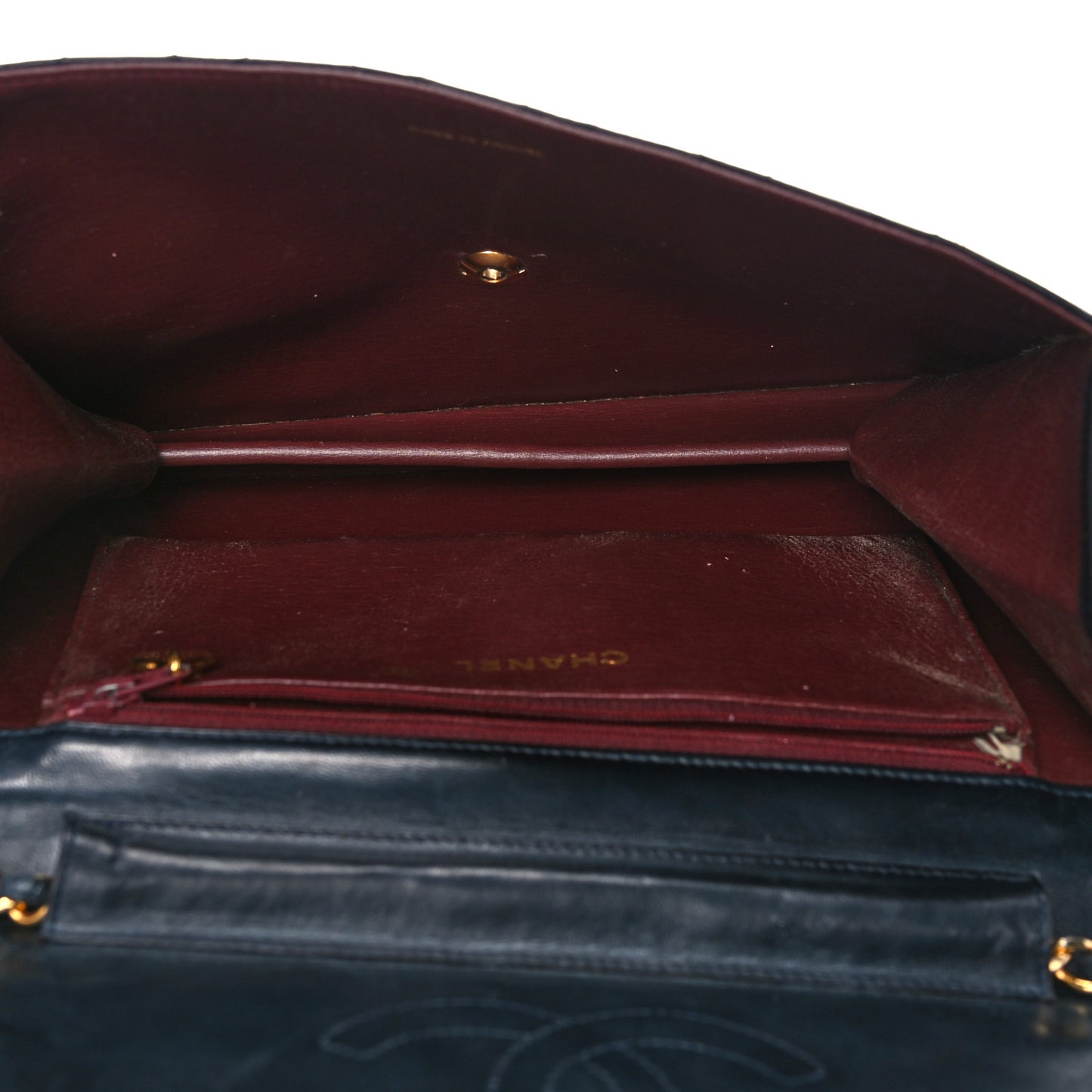 Lambskin Quilted Medium Single Flap Navy