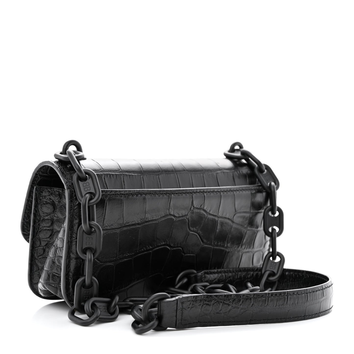 Extra Supple Calfskin Monochrome Crocodile Embossed Gossip Chain Bag XS Black