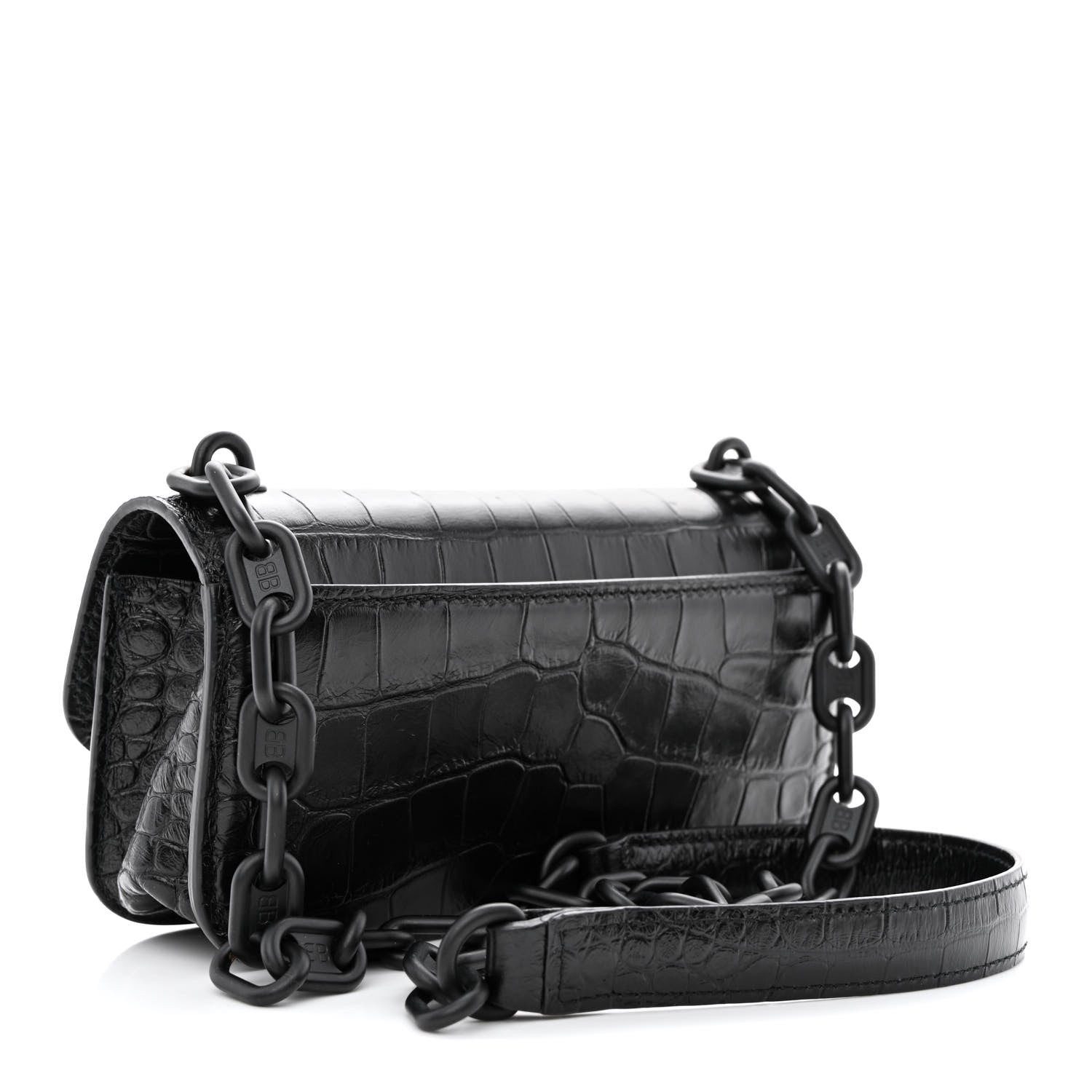 Balenciaga Extra Supple Calfskin Monochrome Crocodile Embossed Gossip Chain Bag XS Black 3 of 10