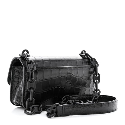 Balenciaga Extra Supple Calfskin Monochrome Crocodile Embossed Gossip Chain Bag XS Black 3 of 10