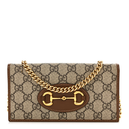 Gucci GG Supreme Monogram Azalea Calfskin Horsebit 1955 Wallet On Chain Beige Ebony Brown Sugar 1 of 11