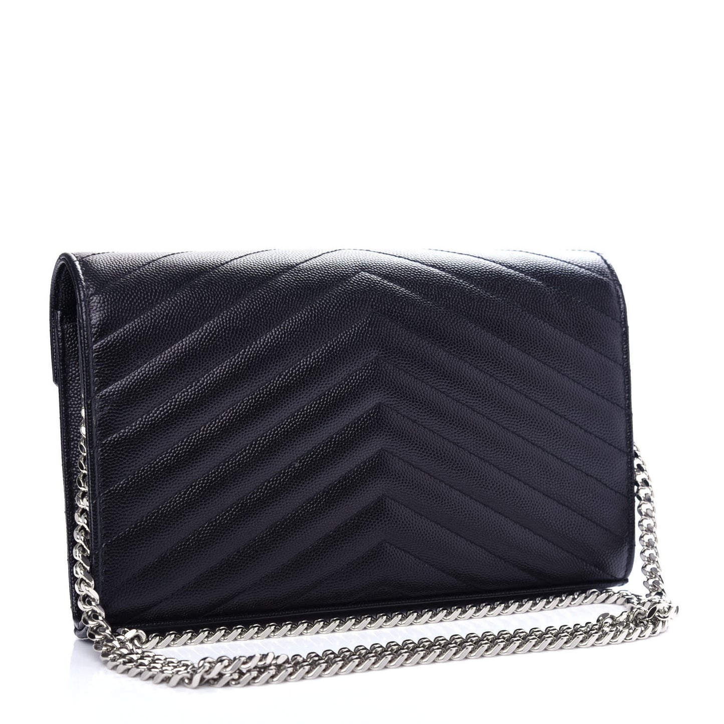 Grain De Poudre Matelasse Chevron Monogram Chain Wallet Black