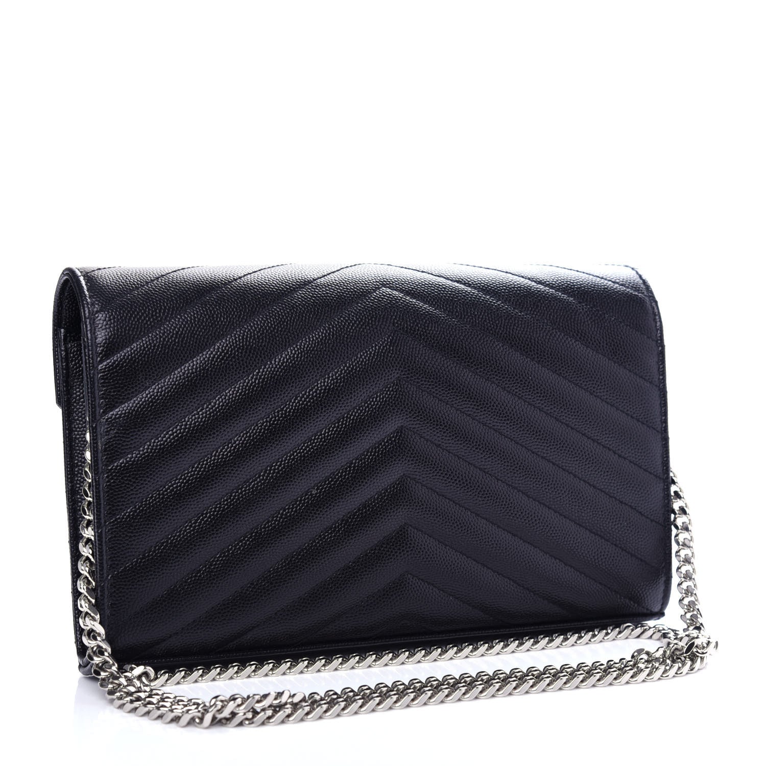Saint Laurent Grain De Poudre Matelasse Chevron Monogram Chain Wallet Black 3 of 9