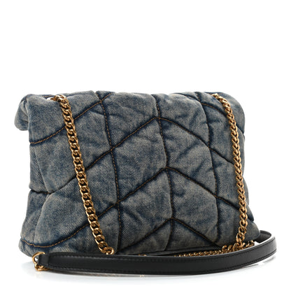 Saint Laurent Denim Quilted Toy Loulou Puffer Monogram Chain Satchel Rodeo Blue 2 of 4