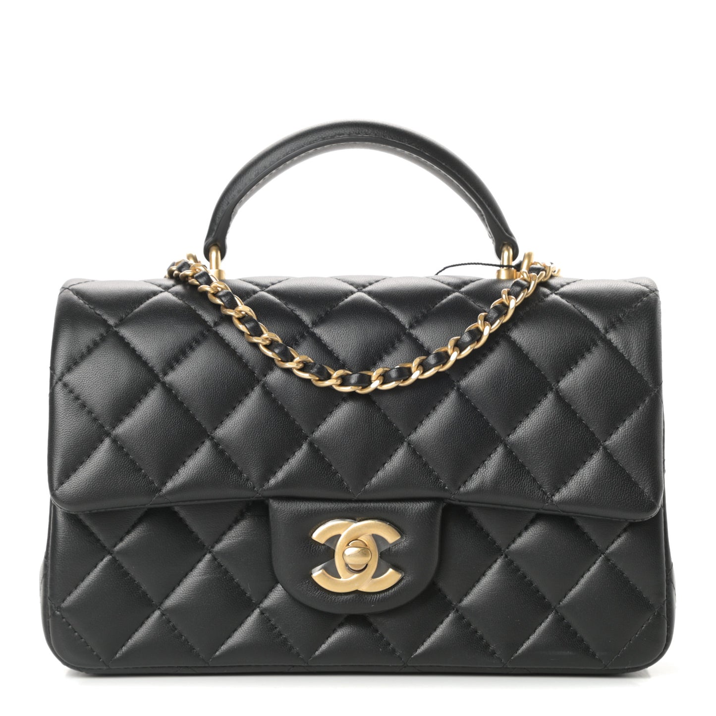 Lambskin Quilted Mini Top Handle Rectangular Flap Black