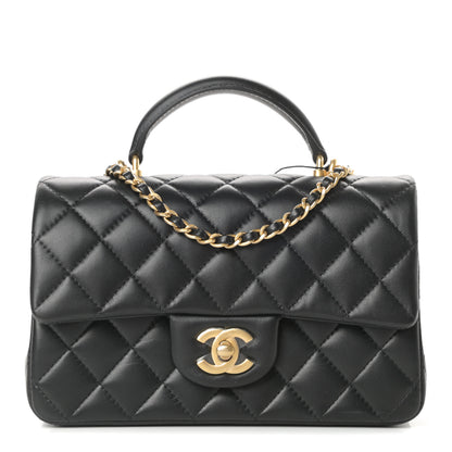 Chanel Lambskin Quilted Mini Top Handle Rectangular Flap Black 1 of 12