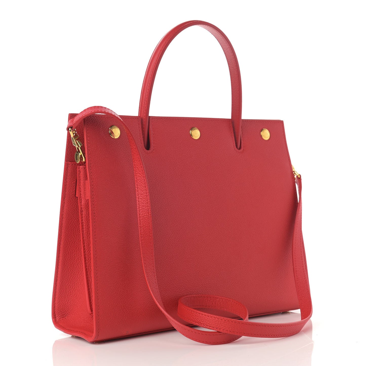 Grainy Calfskin Small Two Handle Title Bag Red