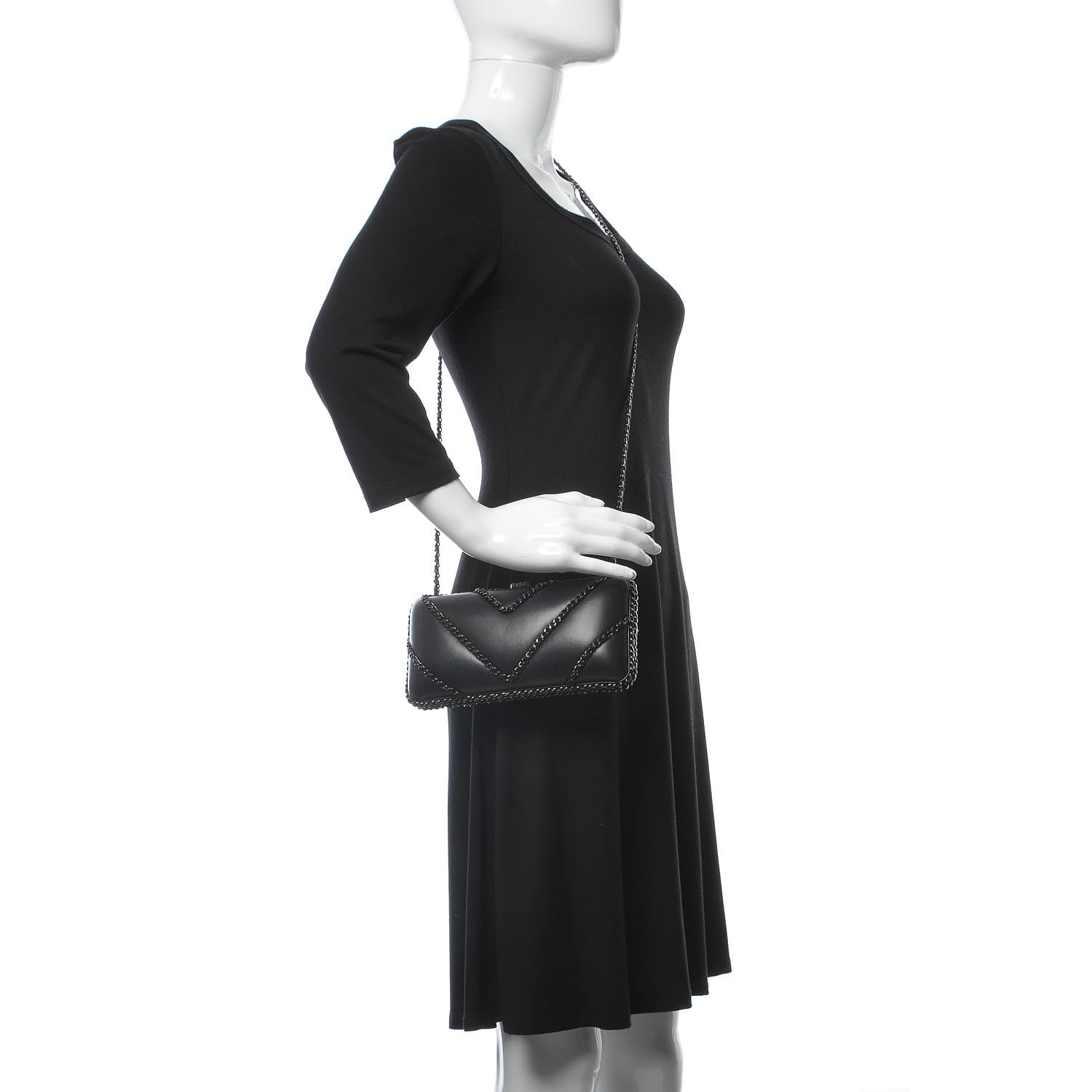 Chanel Lambskin Chevron Quilted Chain Around Clutch Black 2 of 9