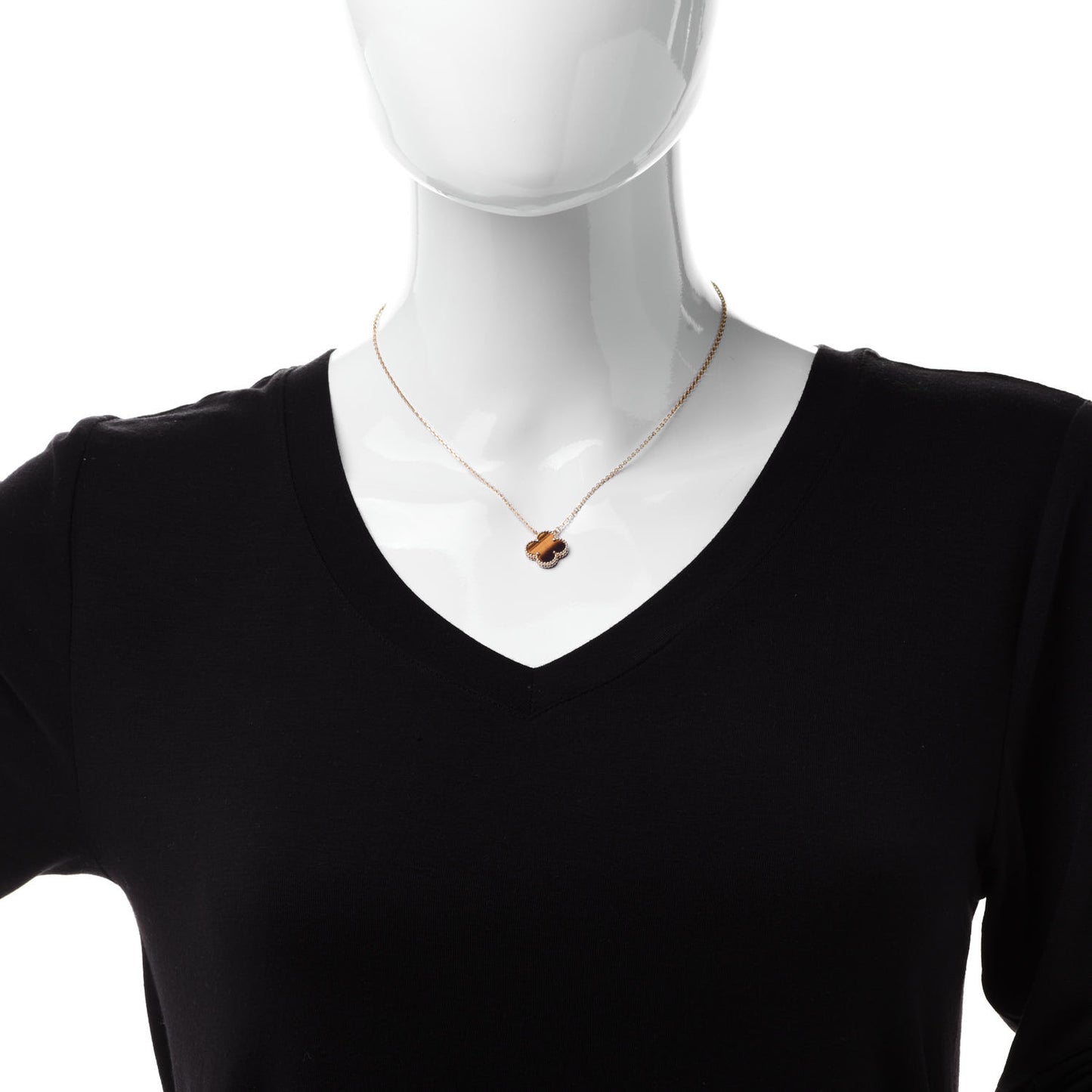 18K Yellow Gold Tiger Eye Vintage Alhambra Pendant Necklace