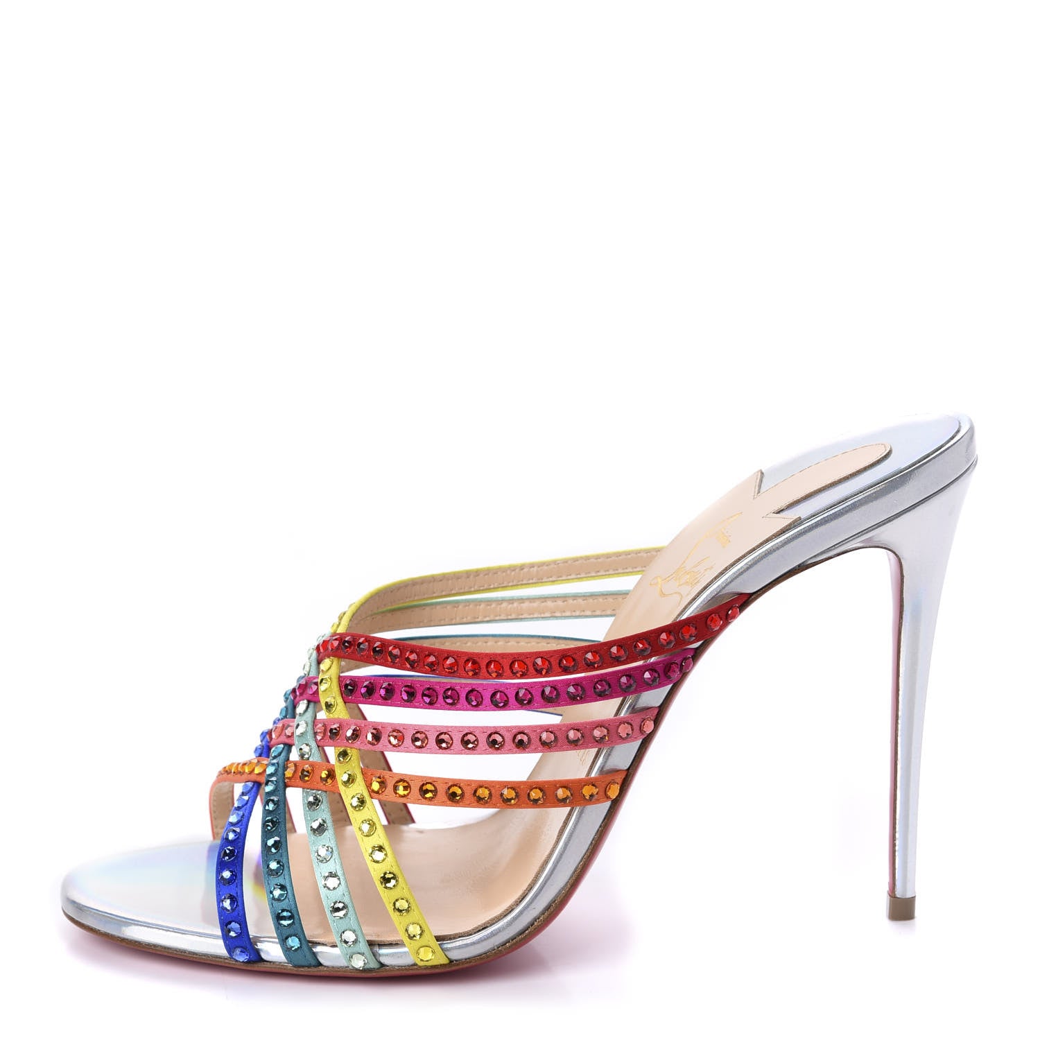Christian Louboutin Specchio Calfskin Crystal Marthastrass 100 Slide Sandals 39 Silver Multicolor 1 of 10