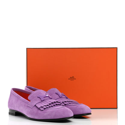 Hermes Suede Goatskin Womens Royal Loafers 39 Violet Parme 10 of 10