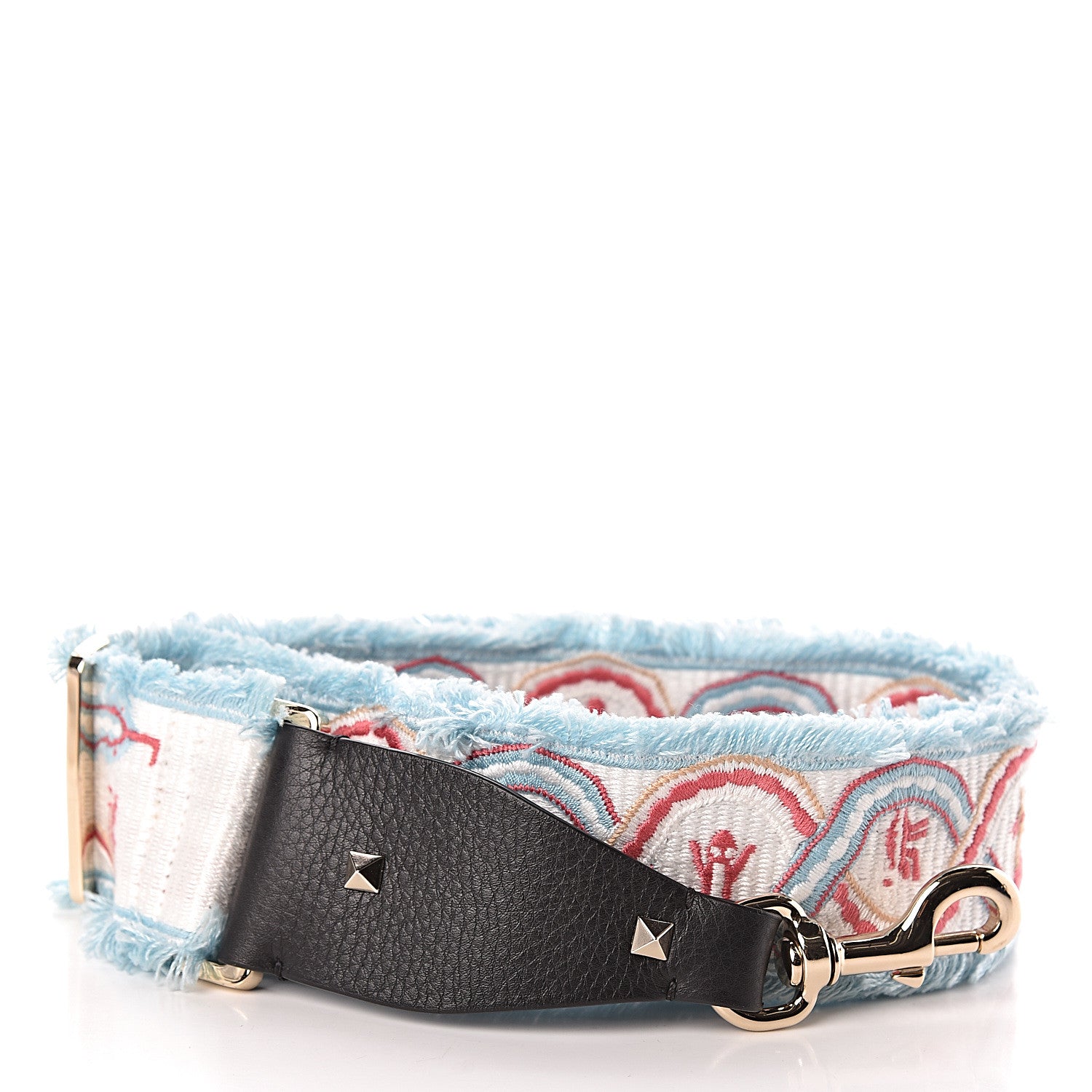 Valentino Garavani Canvas Animal Embroidered Rockstud Guitar Strap Light Blue 2 of 3