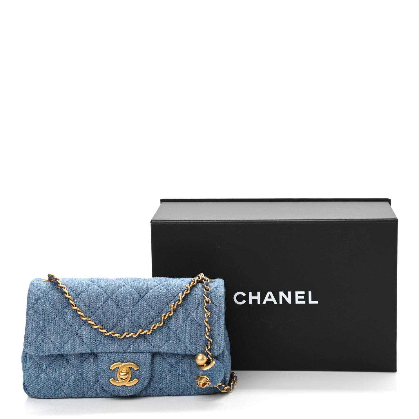 Denim Quilted Mini Pearl Crush Rectangular Flap Blue