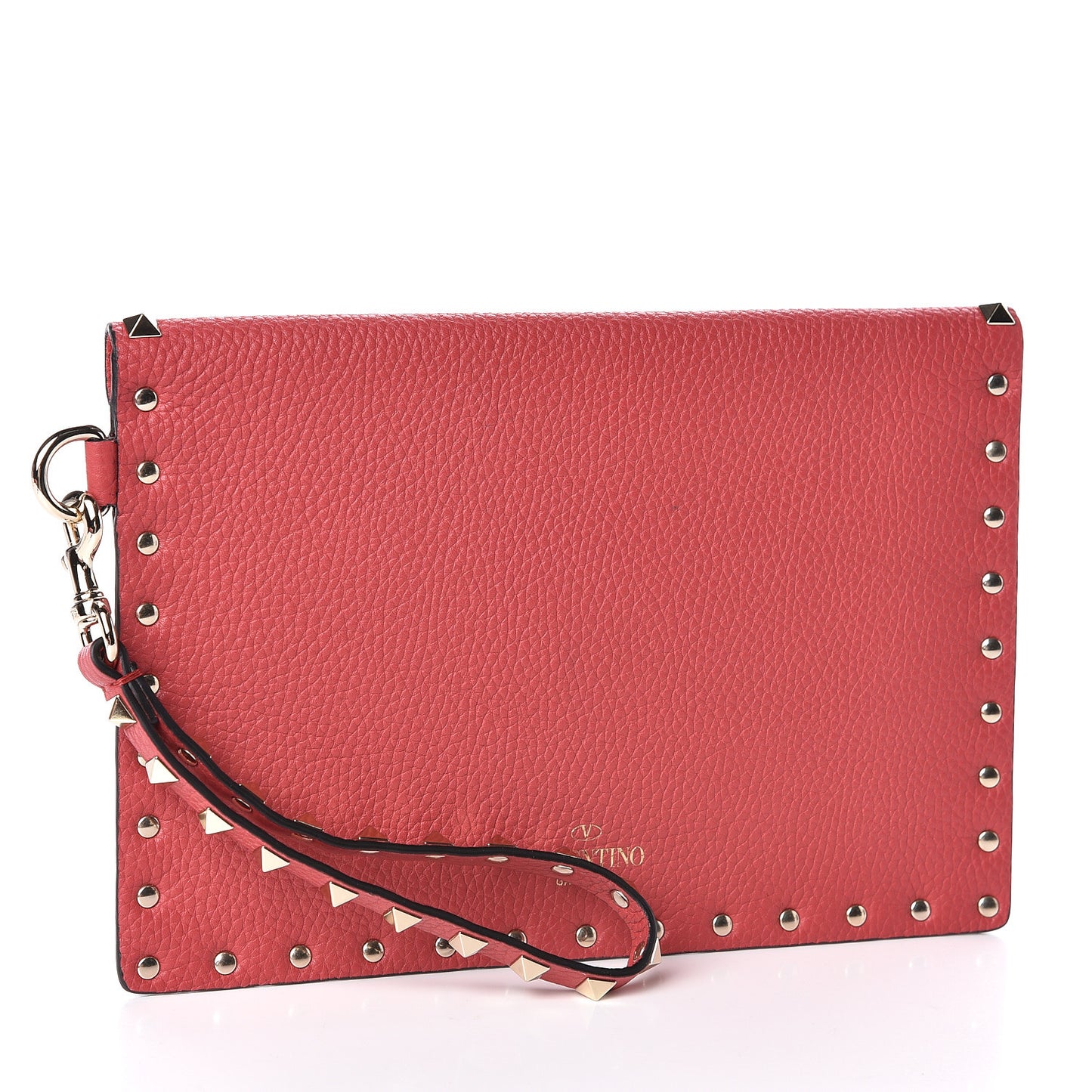 Pebbled Calfskin Rockstud Envelope Clutch Red