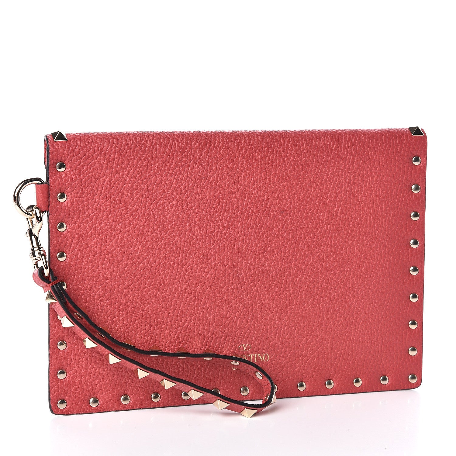 Valentino Garavani Pebbled Calfskin Rockstud Envelope Clutch Red 3 of 7