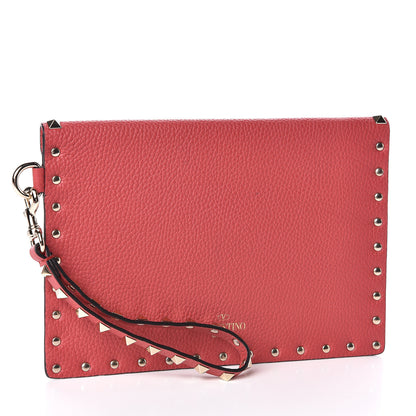 Valentino Garavani Pebbled Calfskin Rockstud Envelope Clutch Red 3 of 7