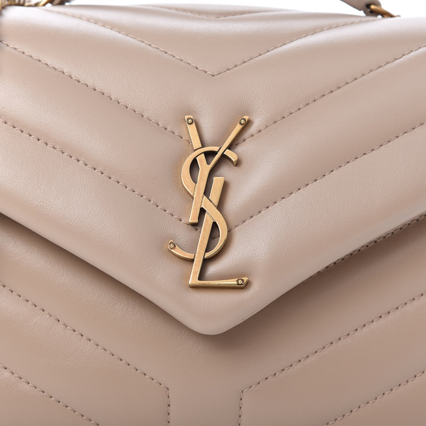 Calfskin Y Quilted Monogram Small Loulou Chain Satchel Dark Beige