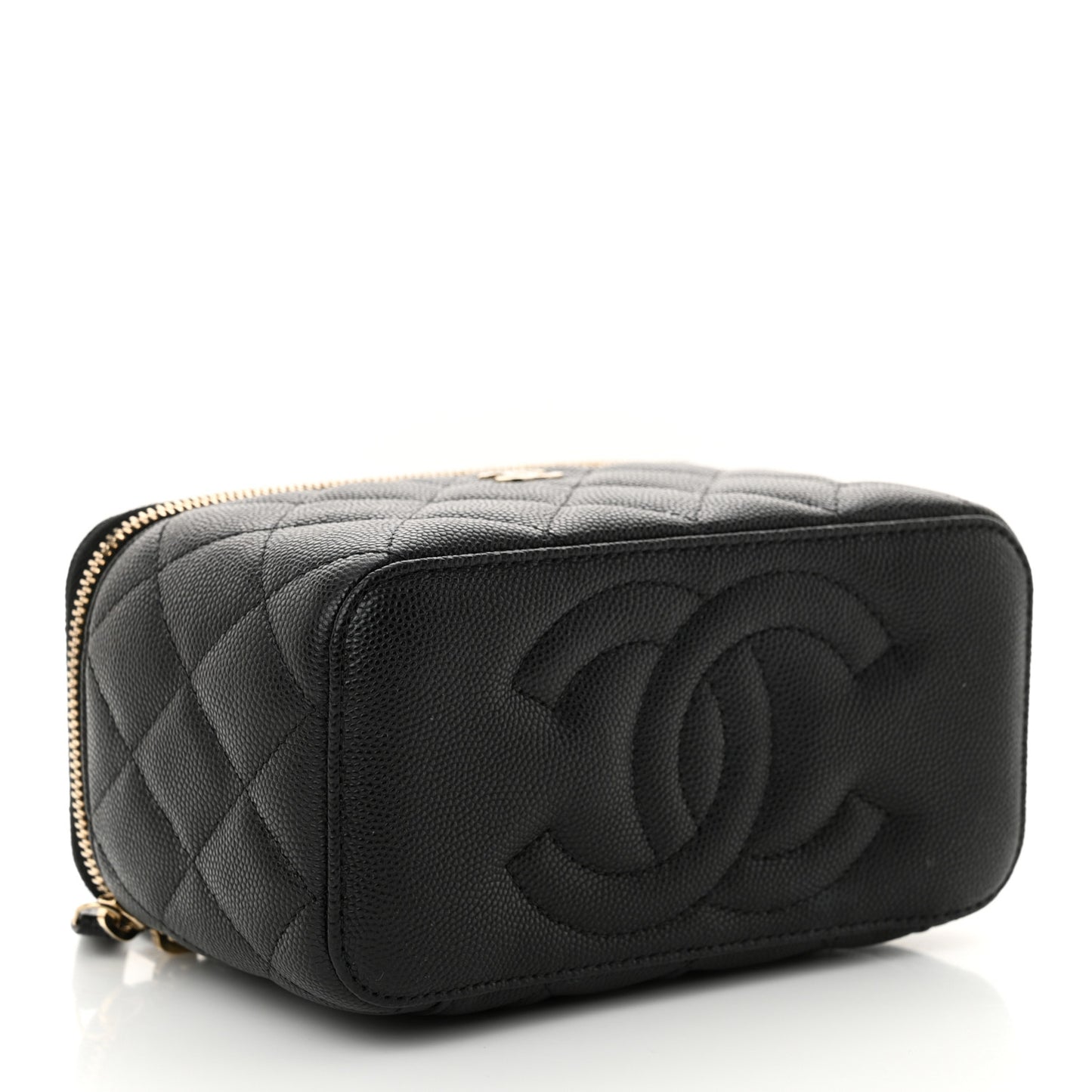Caviar Quilted Small Vanity Case With Chain Black
