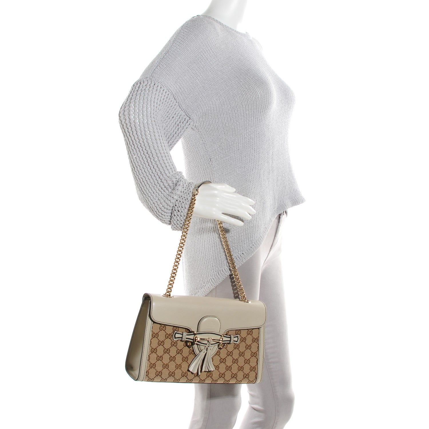 Gucci Monogram Margaux Calfskin Medium Emily Chain Shoulder Bag Beige Ebony Mystic White 2 of 7