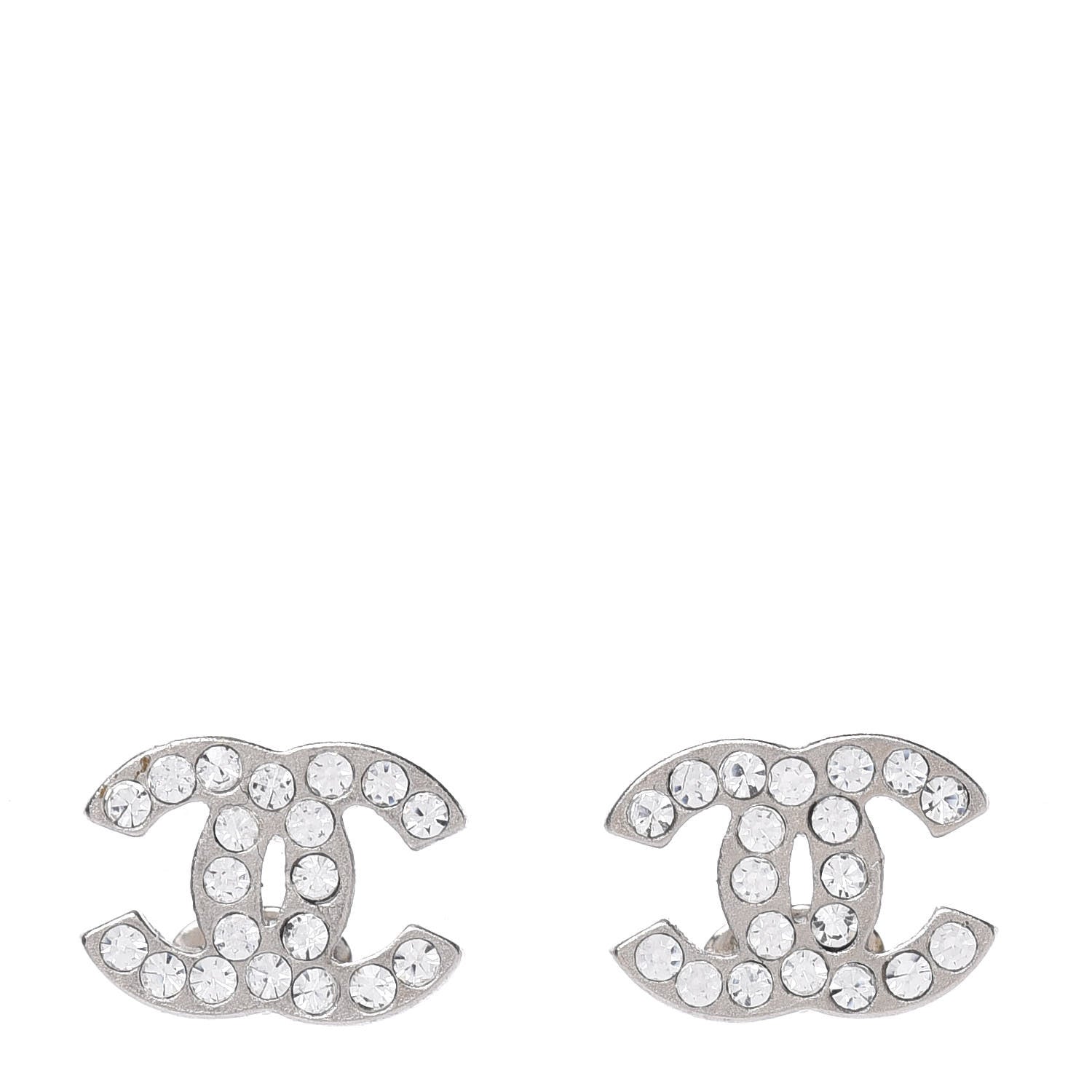 Chanel Crystal Mini Timeless CC Earrings Silver 1 of 5