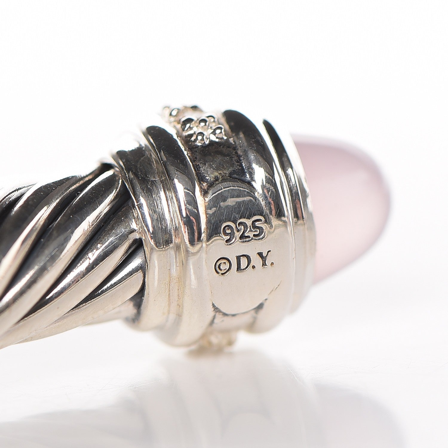 David Yurman Sterling Silver Diamond Rose Quartz 7mm Cable Classics Bracelet 3 of 3